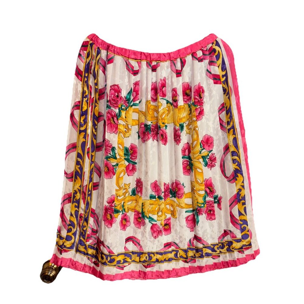 Vintage Pink Purple Gold Green Pleated Midi Skirt Women’s Large